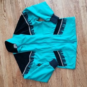 (8) Wild Rose Fringe Velvet Accents Hoodless Jacket Oversized Vintage Canadian